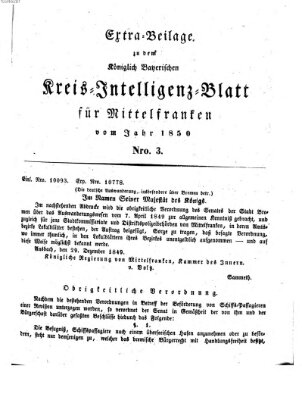 Königlich Bayerisches Intelligenzblatt für Mittelfranken (Ansbacher Intelligenz-Zeitung) Mittwoch 9. Januar 1850