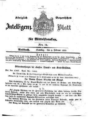 Königlich Bayerisches Intelligenzblatt für Mittelfranken (Ansbacher Intelligenz-Zeitung) Samstag 9. Februar 1850