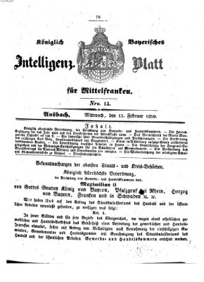 Königlich Bayerisches Intelligenzblatt für Mittelfranken (Ansbacher Intelligenz-Zeitung) Mittwoch 13. Februar 1850