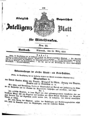 Königlich Bayerisches Intelligenzblatt für Mittelfranken (Ansbacher Intelligenz-Zeitung) Mittwoch 20. März 1850