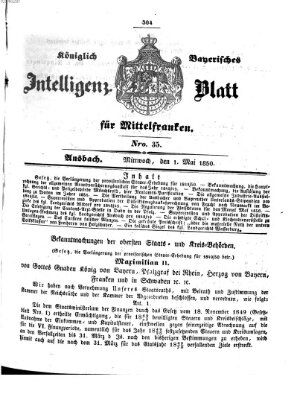 Königlich Bayerisches Intelligenzblatt für Mittelfranken (Ansbacher Intelligenz-Zeitung) Mittwoch 1. Mai 1850