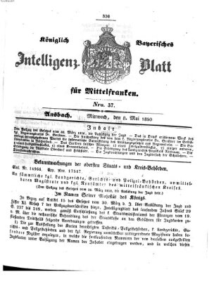 Königlich Bayerisches Intelligenzblatt für Mittelfranken (Ansbacher Intelligenz-Zeitung) Mittwoch 8. Mai 1850