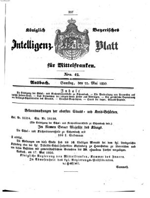 Königlich Bayerisches Intelligenzblatt für Mittelfranken (Ansbacher Intelligenz-Zeitung) Samstag 25. Mai 1850