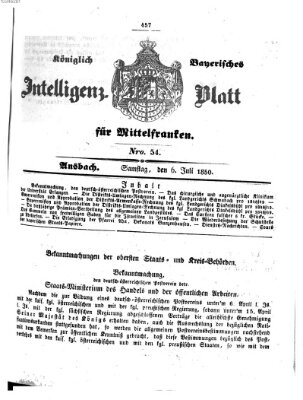 Königlich Bayerisches Intelligenzblatt für Mittelfranken (Ansbacher Intelligenz-Zeitung) Samstag 6. Juli 1850