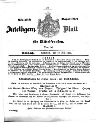 Königlich Bayerisches Intelligenzblatt für Mittelfranken (Ansbacher Intelligenz-Zeitung) Mittwoch 10. Juli 1850