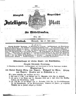 Königlich Bayerisches Intelligenzblatt für Mittelfranken (Ansbacher Intelligenz-Zeitung) Mittwoch 17. Juli 1850