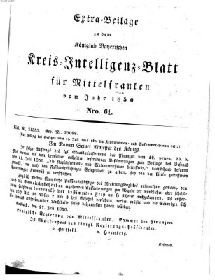 Königlich Bayerisches Intelligenzblatt für Mittelfranken (Ansbacher Intelligenz-Zeitung) Mittwoch 31. Juli 1850