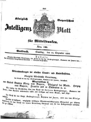 Königlich Bayerisches Intelligenzblatt für Mittelfranken (Ansbacher Intelligenz-Zeitung) Samstag 14. Dezember 1850