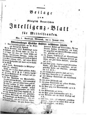 Königlich Bayerisches Intelligenzblatt für Mittelfranken (Ansbacher Intelligenz-Zeitung) Mittwoch 2. Januar 1850