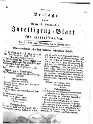 Königlich Bayerisches Intelligenzblatt für Mittelfranken (Ansbacher Intelligenz-Zeitung) Mittwoch 9. Januar 1850