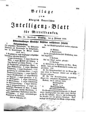 Königlich Bayerisches Intelligenzblatt für Mittelfranken (Ansbacher Intelligenz-Zeitung) Samstag 9. Februar 1850