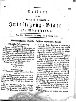 Königlich Bayerisches Intelligenzblatt für Mittelfranken (Ansbacher Intelligenz-Zeitung) Samstag 9. März 1850