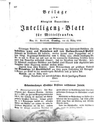 Königlich Bayerisches Intelligenzblatt für Mittelfranken (Ansbacher Intelligenz-Zeitung) Samstag 16. März 1850