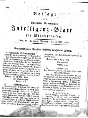 Königlich Bayerisches Intelligenzblatt für Mittelfranken (Ansbacher Intelligenz-Zeitung) Mittwoch 20. März 1850