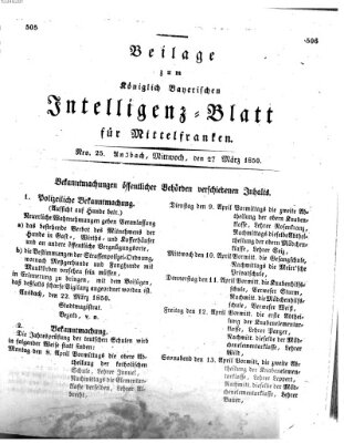 Königlich Bayerisches Intelligenzblatt für Mittelfranken (Ansbacher Intelligenz-Zeitung) Mittwoch 27. März 1850