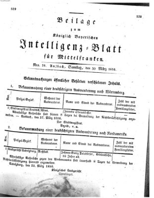 Königlich Bayerisches Intelligenzblatt für Mittelfranken (Ansbacher Intelligenz-Zeitung) Samstag 30. März 1850