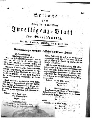 Königlich Bayerisches Intelligenzblatt für Mittelfranken (Ansbacher Intelligenz-Zeitung) Samstag 6. April 1850