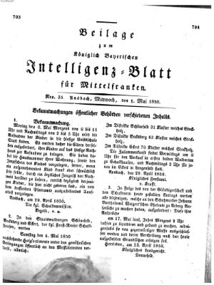 Königlich Bayerisches Intelligenzblatt für Mittelfranken (Ansbacher Intelligenz-Zeitung) Mittwoch 1. Mai 1850