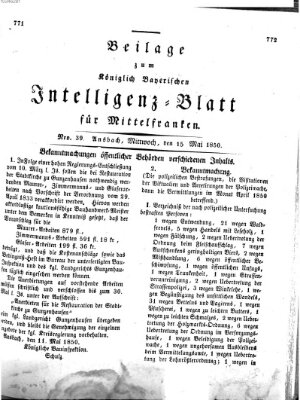 Königlich Bayerisches Intelligenzblatt für Mittelfranken (Ansbacher Intelligenz-Zeitung) Mittwoch 15. Mai 1850