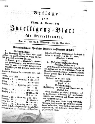 Königlich Bayerisches Intelligenzblatt für Mittelfranken (Ansbacher Intelligenz-Zeitung) Mittwoch 22. Mai 1850