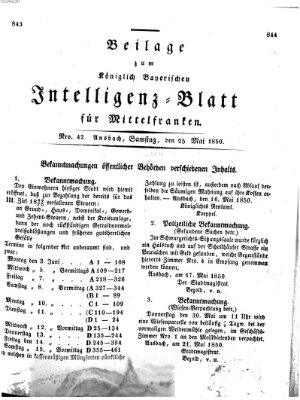 Königlich Bayerisches Intelligenzblatt für Mittelfranken (Ansbacher Intelligenz-Zeitung) Samstag 25. Mai 1850