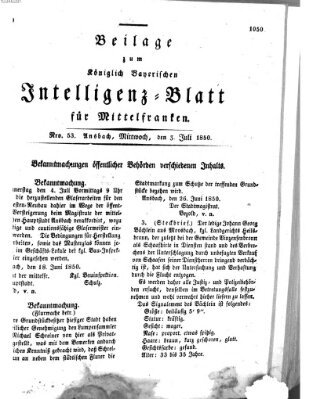 Königlich Bayerisches Intelligenzblatt für Mittelfranken (Ansbacher Intelligenz-Zeitung) Mittwoch 3. Juli 1850