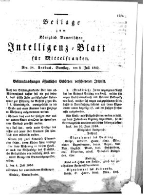 Königlich Bayerisches Intelligenzblatt für Mittelfranken (Ansbacher Intelligenz-Zeitung) Samstag 6. Juli 1850