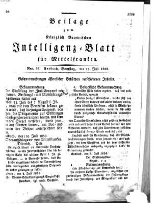 Königlich Bayerisches Intelligenzblatt für Mittelfranken (Ansbacher Intelligenz-Zeitung) Samstag 13. Juli 1850