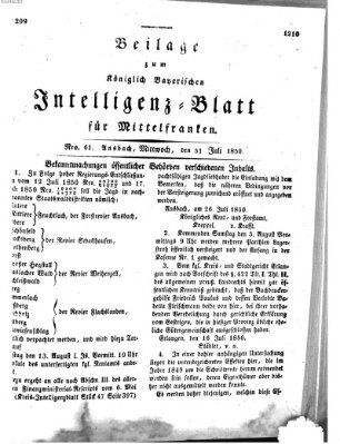 Königlich Bayerisches Intelligenzblatt für Mittelfranken (Ansbacher Intelligenz-Zeitung) Mittwoch 31. Juli 1850
