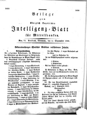 Königlich Bayerisches Intelligenzblatt für Mittelfranken (Ansbacher Intelligenz-Zeitung) Mittwoch 11. September 1850