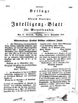 Königlich Bayerisches Intelligenzblatt für Mittelfranken (Ansbacher Intelligenz-Zeitung) Samstag 21. September 1850