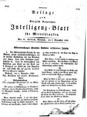 Königlich Bayerisches Intelligenzblatt für Mittelfranken (Ansbacher Intelligenz-Zeitung) Mittwoch 6. November 1850