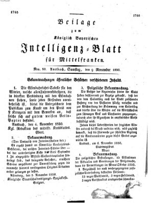 Königlich Bayerisches Intelligenzblatt für Mittelfranken (Ansbacher Intelligenz-Zeitung) Samstag 9. November 1850