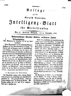 Königlich Bayerisches Intelligenzblatt für Mittelfranken (Ansbacher Intelligenz-Zeitung) Mittwoch 13. November 1850