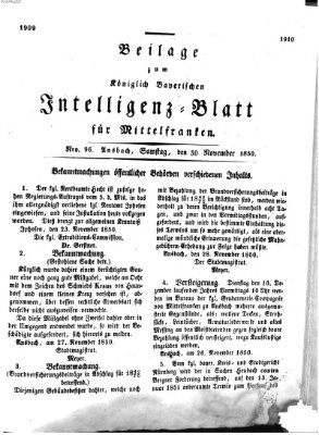 Königlich Bayerisches Intelligenzblatt für Mittelfranken (Ansbacher Intelligenz-Zeitung) Samstag 30. November 1850