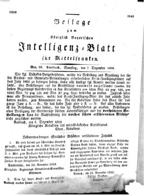 Königlich Bayerisches Intelligenzblatt für Mittelfranken (Ansbacher Intelligenz-Zeitung) Samstag 7. Dezember 1850