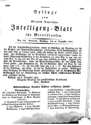 Königlich Bayerisches Intelligenzblatt für Mittelfranken (Ansbacher Intelligenz-Zeitung) Samstag 14. Dezember 1850