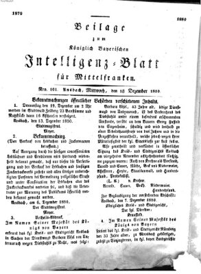 Königlich Bayerisches Intelligenzblatt für Mittelfranken (Ansbacher Intelligenz-Zeitung) Mittwoch 18. Dezember 1850