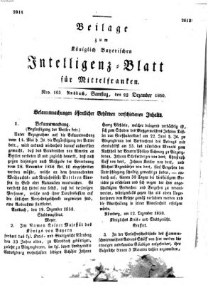 Königlich Bayerisches Intelligenzblatt für Mittelfranken (Ansbacher Intelligenz-Zeitung) Montag 23. Dezember 1850