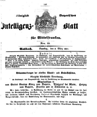 Königlich Bayerisches Intelligenzblatt für Mittelfranken (Ansbacher Intelligenz-Zeitung) Samstag 8. März 1851