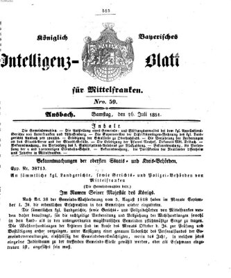 Königlich Bayerisches Intelligenzblatt für Mittelfranken (Ansbacher Intelligenz-Zeitung) Samstag 26. Juli 1851