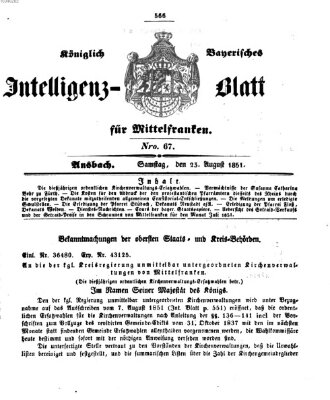 Königlich Bayerisches Intelligenzblatt für Mittelfranken (Ansbacher Intelligenz-Zeitung) Samstag 23. August 1851