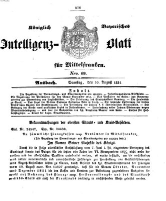 Königlich Bayerisches Intelligenzblatt für Mittelfranken (Ansbacher Intelligenz-Zeitung) Samstag 30. August 1851