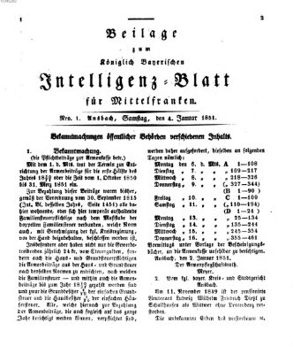 Königlich Bayerisches Intelligenzblatt für Mittelfranken (Ansbacher Intelligenz-Zeitung) Samstag 4. Januar 1851