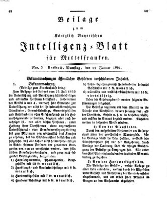 Königlich Bayerisches Intelligenzblatt für Mittelfranken (Ansbacher Intelligenz-Zeitung) Samstag 11. Januar 1851