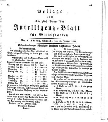 Königlich Bayerisches Intelligenzblatt für Mittelfranken (Ansbacher Intelligenz-Zeitung) Mittwoch 15. Januar 1851