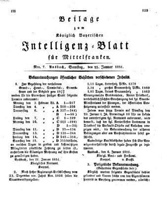 Königlich Bayerisches Intelligenzblatt für Mittelfranken (Ansbacher Intelligenz-Zeitung) Samstag 25. Januar 1851