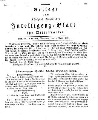 Königlich Bayerisches Intelligenzblatt für Mittelfranken (Ansbacher Intelligenz-Zeitung) Mittwoch 2. April 1851