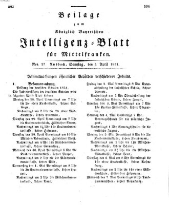 Königlich Bayerisches Intelligenzblatt für Mittelfranken (Ansbacher Intelligenz-Zeitung) Samstag 5. April 1851