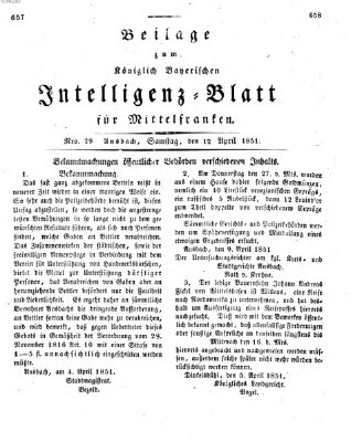 Königlich Bayerisches Intelligenzblatt für Mittelfranken (Ansbacher Intelligenz-Zeitung) Samstag 12. April 1851